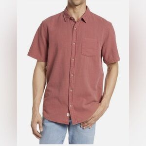 Marine Layer Short Sleeve Selvage Cotton Shirt in Dusty Red, Size Medium